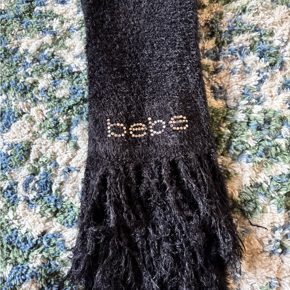 Bebe Black Fringed Scarf